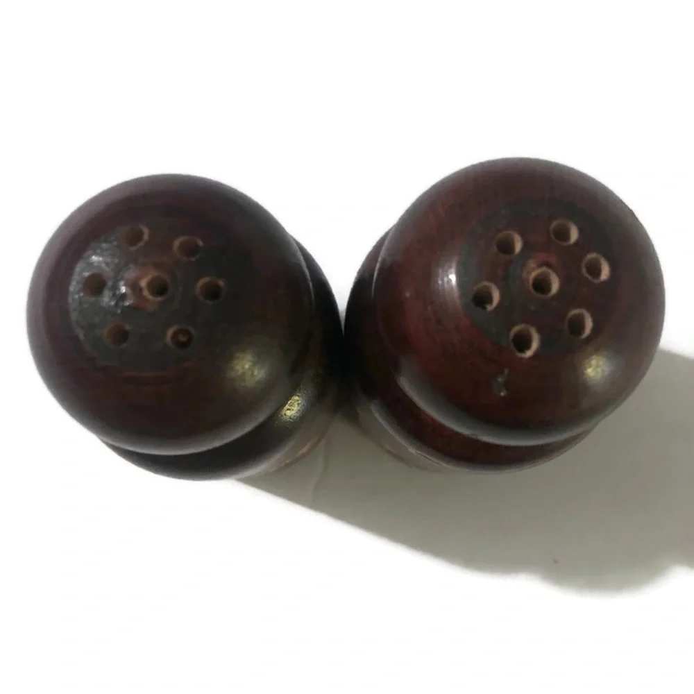 Vintage Hand Carved Wooden Flower Salt And Pepper Shakers